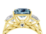 Yellow gold Three-Stone Princess Cut Aquamarine Braided Band Ring with Four-Prong Setting_16