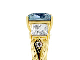 Yellow gold Three-Stone Princess Cut Aquamarine Braided Band Ring with Four-Prong Setting_17