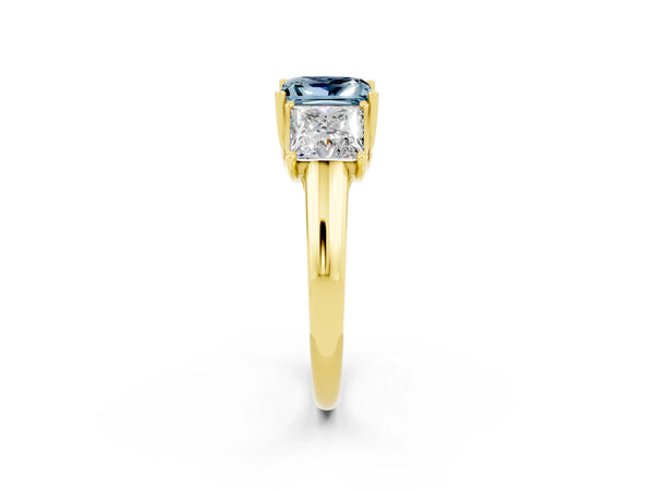 Yellow gold Three-Stone Princess Cut Aquamarine Engagement Ring with Prong Setting