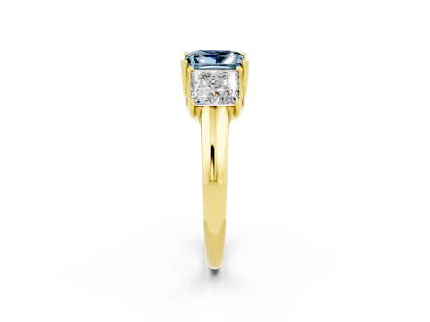 Yellow gold Three-Stone Princess Cut Aquamarine Engagement Ring with Prong Setting_2