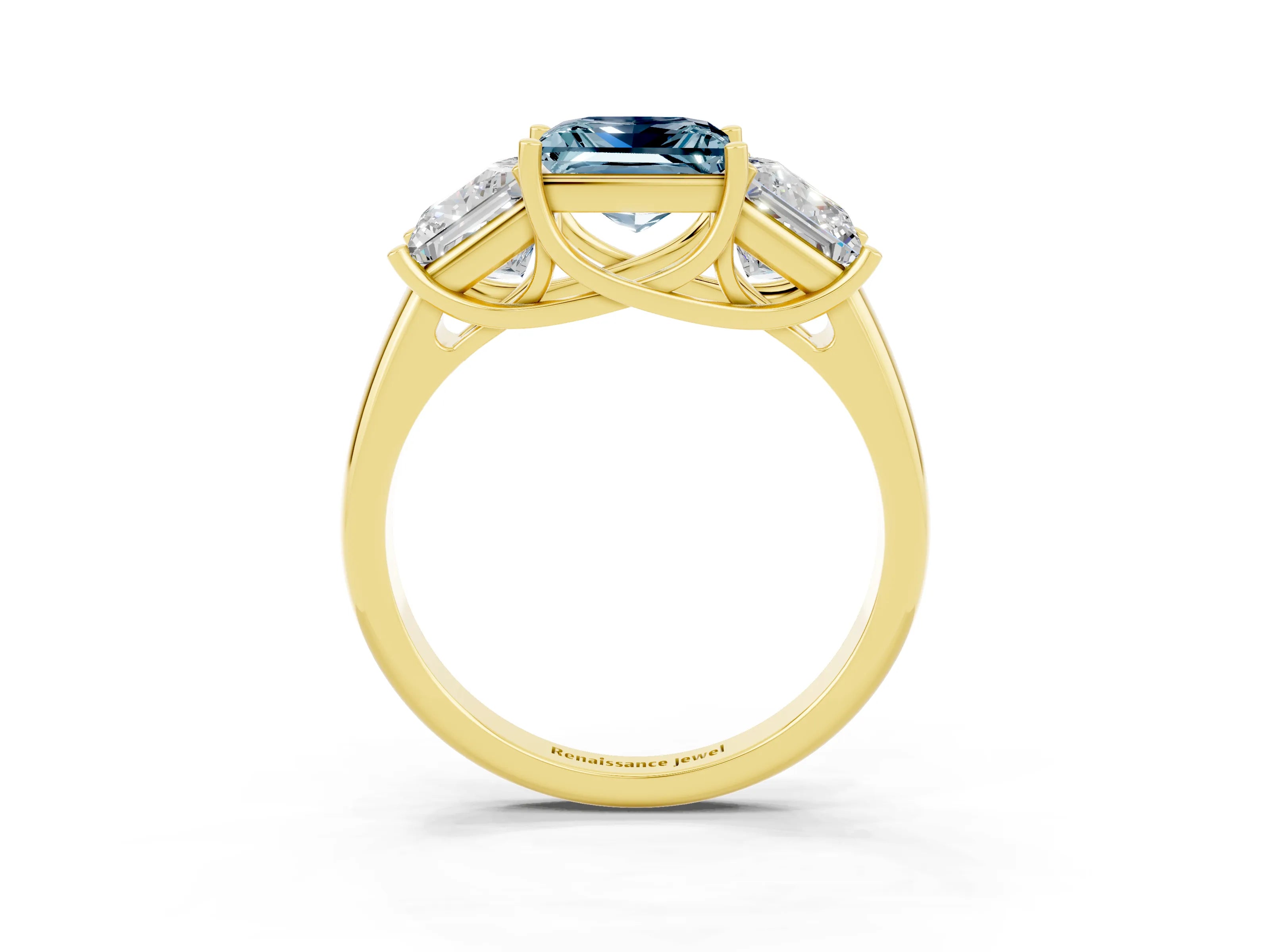Yellow gold Three-Stone Princess Cut Aquamarine Engagement Ring with Prong Setting_3