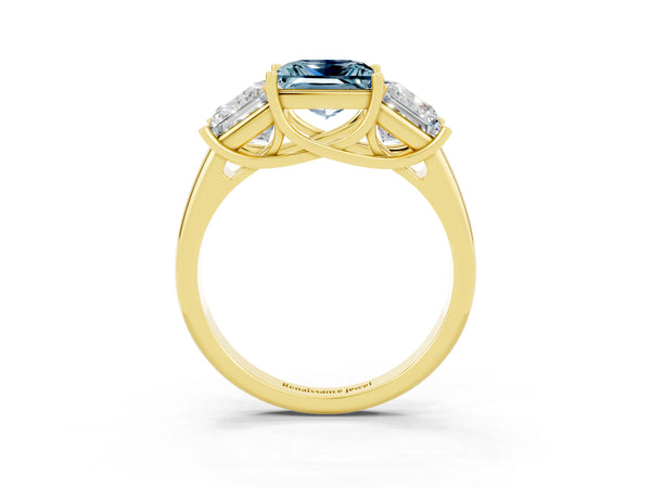 Yellow gold Three-Stone Princess Cut Aquamarine Engagement Ring with Prong Setting