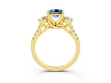 Yellow gold Three-Stone Princess Cut Aquamarine Pavé Band with Four-Prong Setting_3