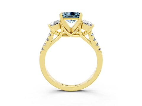 Yellow gold Three-Stone Princess Cut Aquamarine Pavé Band with Four-Prong Setting_3