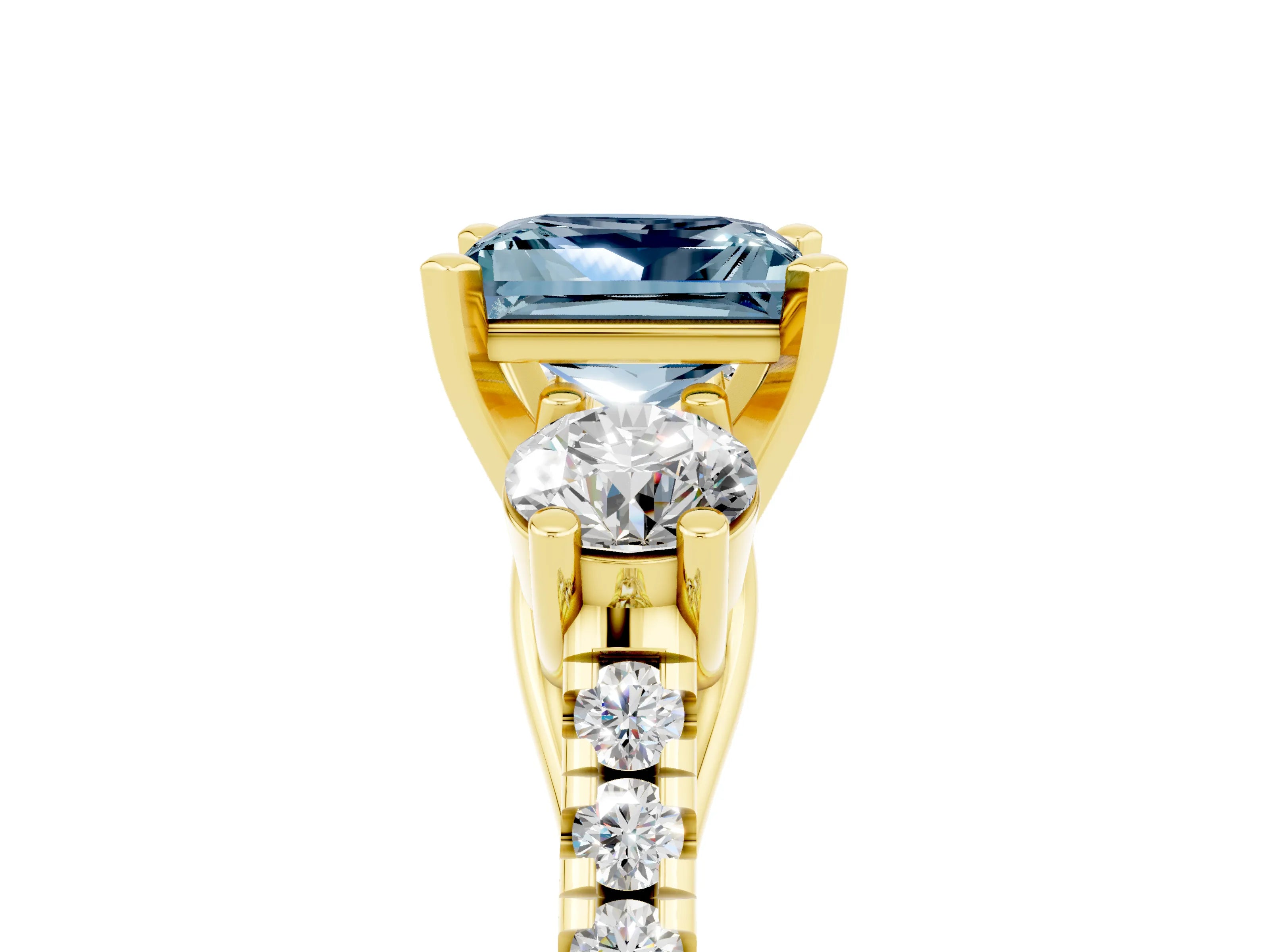 Yellow gold Three-Stone Princess Cut Aquamarine Pavé Band with Four-Prong Setting_5