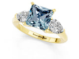 Yellow gold Three-Stone Princess Cut Aquamarine Ring with Pear Side Stones and Four-Prong Setting_1