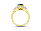 Yellow gold Three-Stone Princess Cut Aquamarine Ring with Pear Side Stones and Four-Prong Setting_3