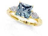 Yellow gold Three-Stone Princess Cut Aquamarine Ring with Pear  Side Stones in Four-Prong Setting_13