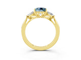 Yellow gold Three-Stone Princess Cut Aquamarine Ring with Pear  Side Stones in Four-Prong Setting_15