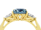 Yellow gold Three-Stone Princess Cut Aquamarine Ring with Pear  Side Stones in Four-Prong Setting_16