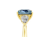 Yellow gold Three-Stone Princess Cut Aquamarine Ring with Pear  Side Stones in Four-Prong Setting_17