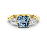 Yellow gold Three-Stone Princess Cut Aquamarine Ring with Pear  Side Stones in Four-Prong Setting_36