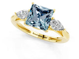 Yellow gold Three-Stone Princess Cut Aquamarine Ring with Pear  Side Stones in Four-Prong Setting_37