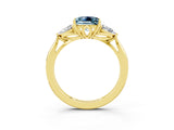Yellow gold Three-Stone Princess Cut Aquamarine Ring with Pear  Side Stones in Four-Prong Setting_39