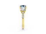 Yellow gold Three-Stone Princess Cut Aquamarine Ring with Round  Pavé Band and Prong Setting_14