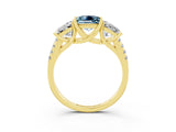 Yellow gold Three-Stone Princess Cut Aquamarine Ring with Round  Pavé Band and Prong Setting_15