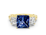 Yellow gold Three-Stone Princess Cut Blue Sapphire Braided Band Ring with Four-Prong Setting_30