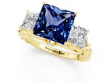 Yellow gold Three-Stone Princess Cut Blue Sapphire Braided Band Ring with Four-Prong Setting_31