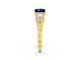 Yellow gold Three-Stone Princess Cut Blue Sapphire Braided Band Ring with Four-Prong Setting_32