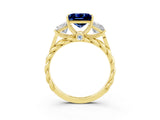 Yellow gold Three-Stone Princess Cut Blue Sapphire Braided Band Ring with Four-Prong Setting_33