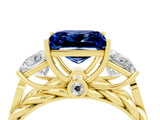 Yellow gold Three-Stone Princess Cut Blue Sapphire Braided Band Ring with Four-Prong Setting_34