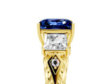 Yellow gold Three-Stone Princess Cut Blue Sapphire Braided Band Ring with Four-Prong Setting_35