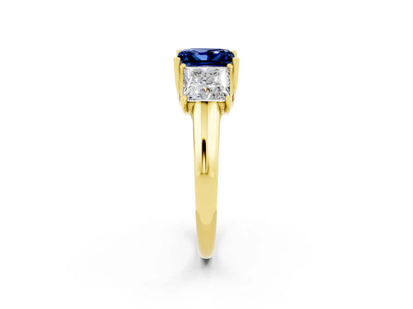 Yellow gold Three-Stone Princess Cut Blue Sapphire Engagement Ring with Prong Setting