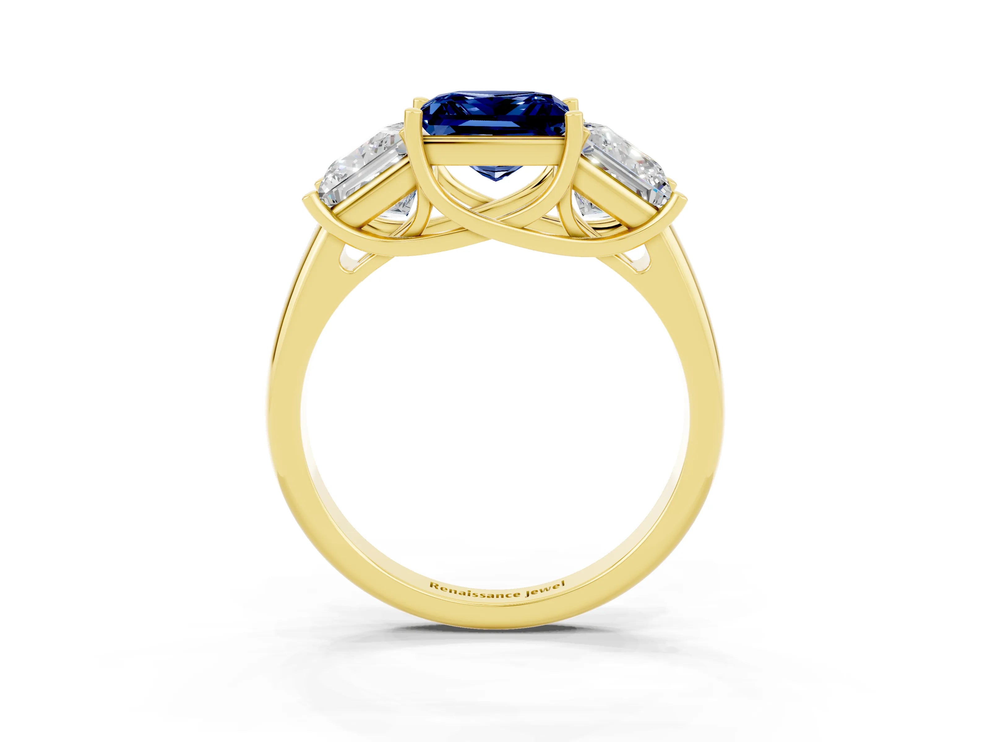 Yellow gold Three-Stone Princess Cut Blue Sapphire Engagement Ring with Prong Setting_3