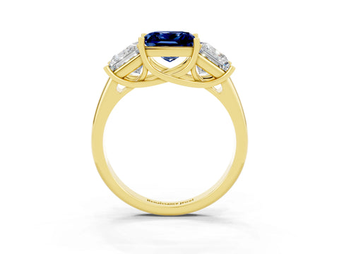 Yellow gold Three-Stone Princess Cut Blue Sapphire Engagement Ring with Prong Setting_3
