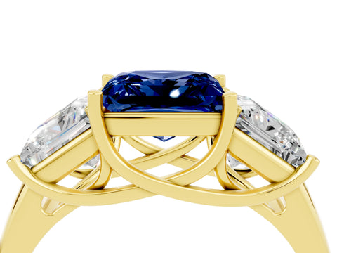 Yellow gold Three-Stone Princess Cut Blue Sapphire Engagement Ring with Prong Setting_4