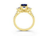 Yellow gold Three-Stone Princess Cut Blue Sapphire Pavé Band with Four-Prong Setting_3