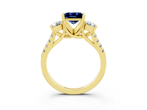 Yellow gold Three-Stone Princess Cut Blue Sapphire Pavé Band with Four-Prong Setting_3