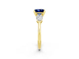 Yellow gold Three-Stone Princess Cut Blue Sapphire Ring with Pear Side Stones and Four-Prong Setting_2