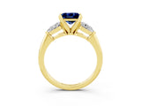 Yellow gold Three-Stone Princess Cut Blue Sapphire Ring with Pear Side Stones and Four-Prong Setting_3
