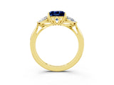 Yellow gold Three-Stone Princess Cut Blue Sapphire Ring with Pear  Side Stones in Four-Prong Setting_15