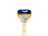 Yellow gold Three-Stone Princess Cut Blue Sapphire Ring with Pear  Side Stones in Four-Prong Setting_17