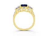 Yellow gold Three-Stone Princess Cut Blue Sapphire Ring with Round  Pavé Band and Prong Setting_15