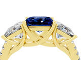 Yellow gold Three-Stone Princess Cut Blue Sapphire Ring with Round  Pavé Band and Prong Setting_16