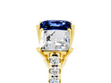 Yellow gold Three-Stone Princess Cut Blue Sapphire Ring with Round  Pavé Band and Prong Setting_17