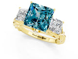 Yellow gold Three-Stone Princess Cut Blue Topaz Braided Band Ring with Four-Prong Setting_13