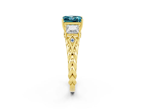 Yellow gold Three-Stone Princess Cut Blue Topaz Braided Band Ring with Four-Prong Setting_14