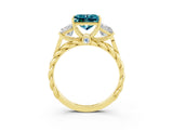 Yellow gold Three-Stone Princess Cut Blue Topaz Braided Band Ring with Four-Prong Setting_15