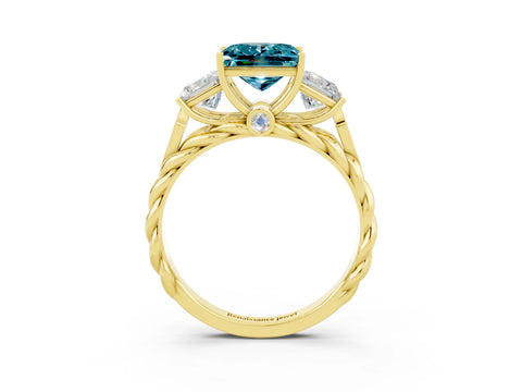 Yellow gold Three-Stone Princess Cut Blue Topaz Braided Band Ring with Four-Prong Setting_15