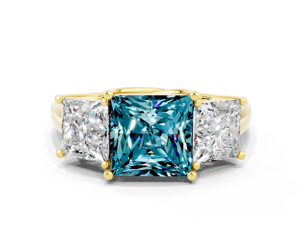 Yellow gold Three-Stone Princess Cut Blue Topaz Engagement Ring with Prong Setting