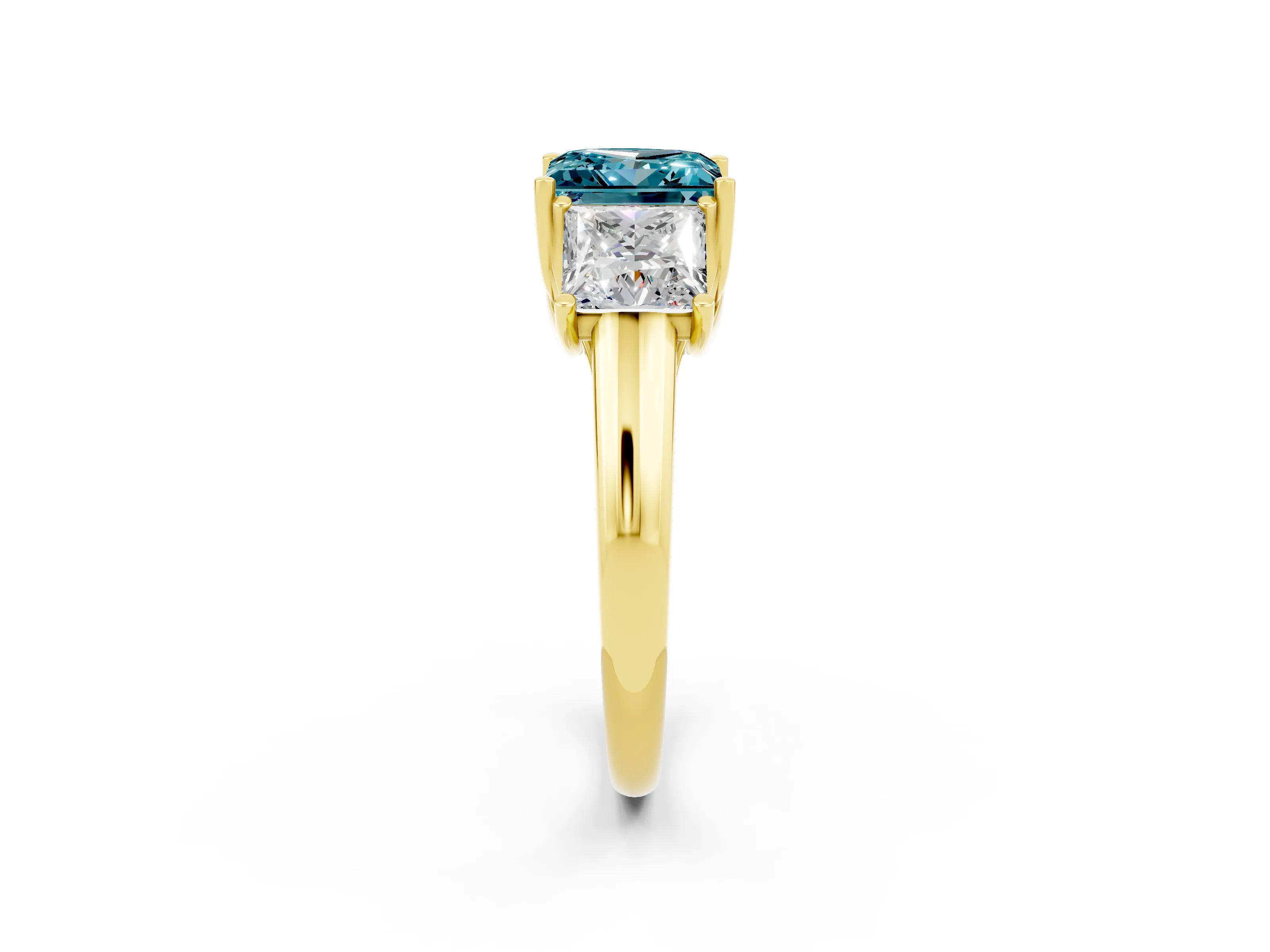 Yellow gold Three-Stone Princess Cut Blue Topaz Engagement Ring with Prong Setting_2