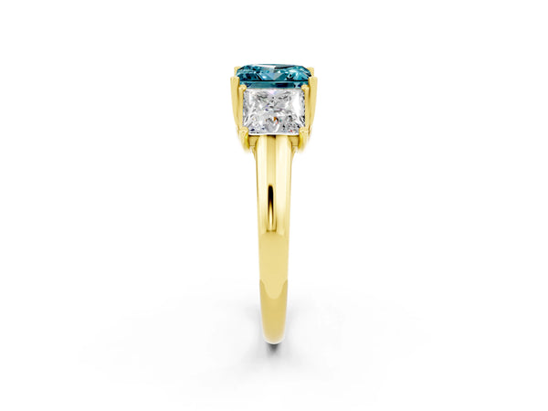 Yellow gold Three-Stone Princess Cut Blue Topaz Engagement Ring with Prong Setting