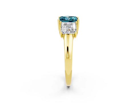 Yellow gold Three-Stone Princess Cut Blue Topaz Engagement Ring with Prong Setting_2