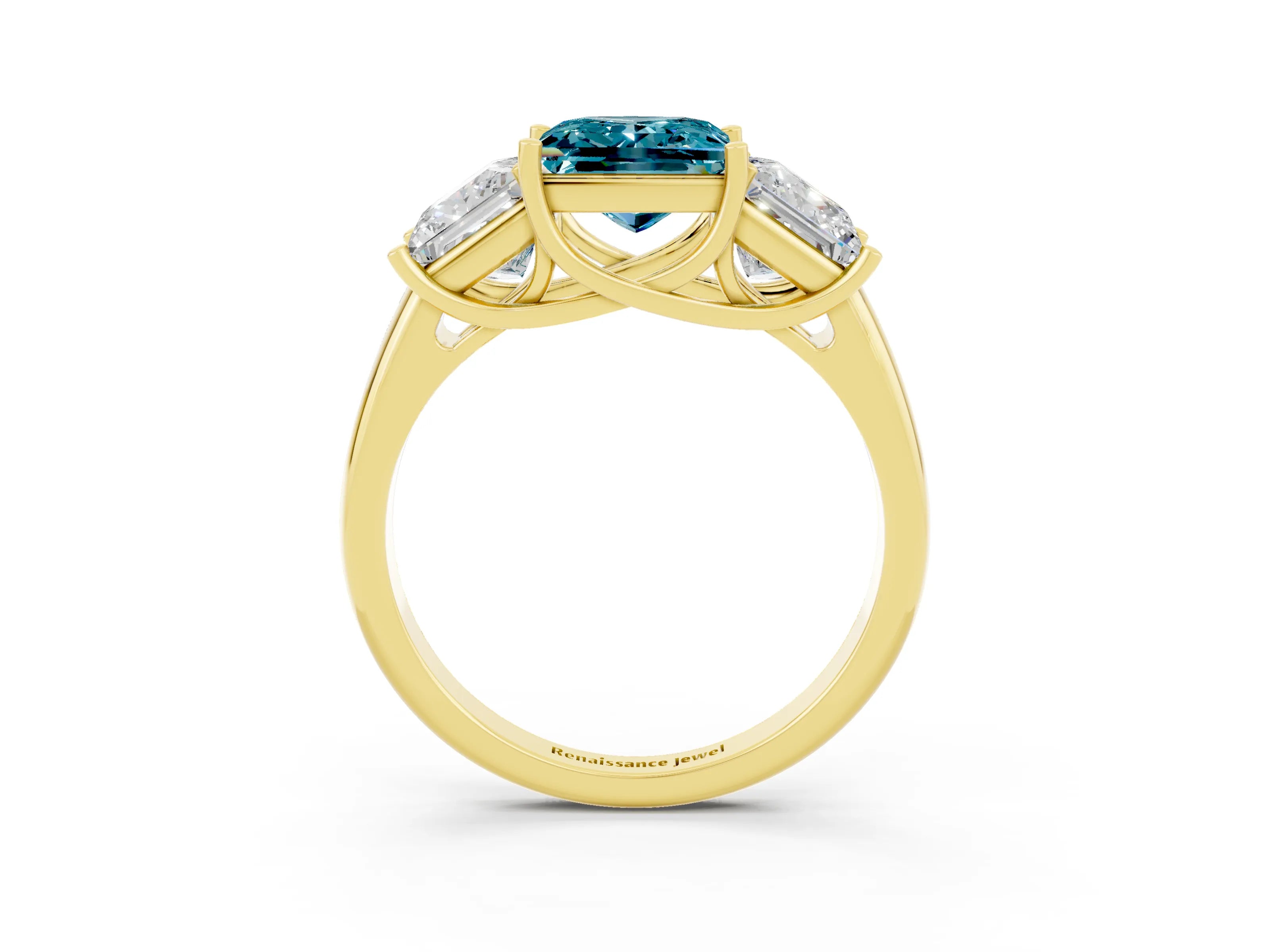 Yellow gold Three-Stone Princess Cut Blue Topaz Engagement Ring with Prong Setting_3