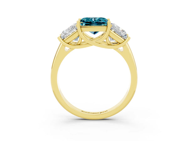 Yellow gold Three-Stone Princess Cut Blue Topaz Engagement Ring with Prong Setting