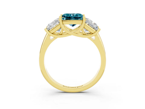 Yellow gold Three-Stone Princess Cut Blue Topaz Engagement Ring with Prong Setting_3